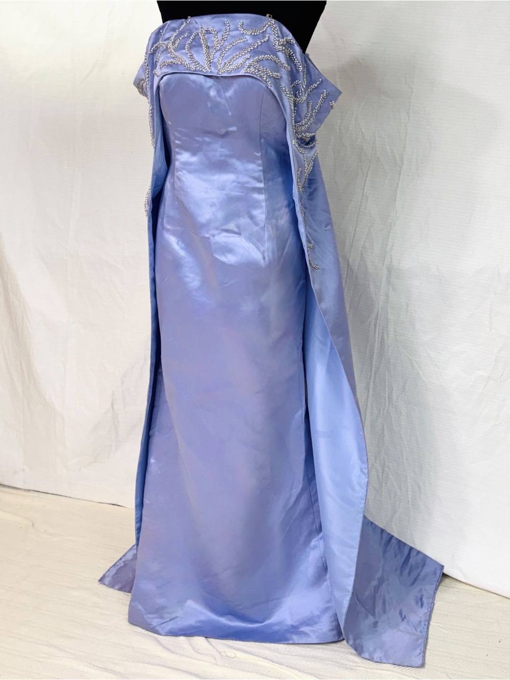Strapless Lilac Satin Formal Dress for Girls with Beaded Bodice